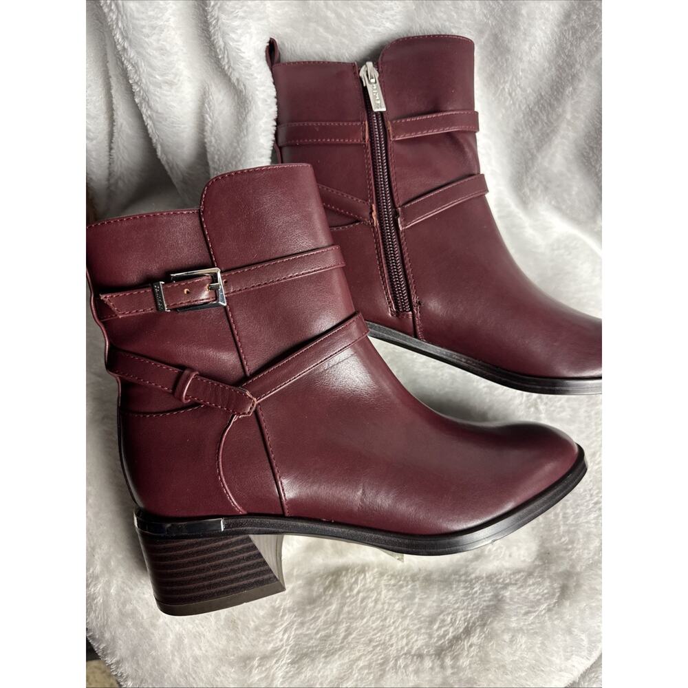 Calvin Klein Women's Jasen Buckle Strap Block Heel Booties Dark Red Sz 5.5 M NIB - Picture 5 of 8